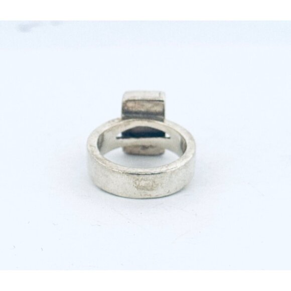 Vintage Mexico 925 Sterling Silver Ring with Rectangular Larimar Gem, Size 6, 9. - Picture 4 of 11